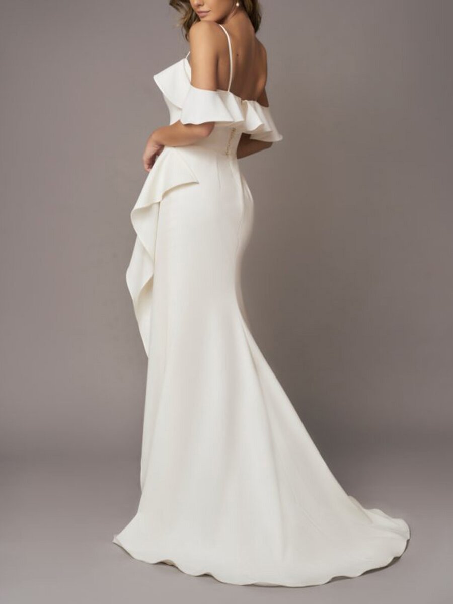 White Sling Ruffled Ball Gown