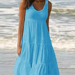 Solid Sleeveless Beach Midi Dress