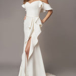 White Sling Ruffled Ball Gown