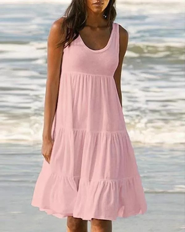 Solid Sleeveless Beach Midi Dress